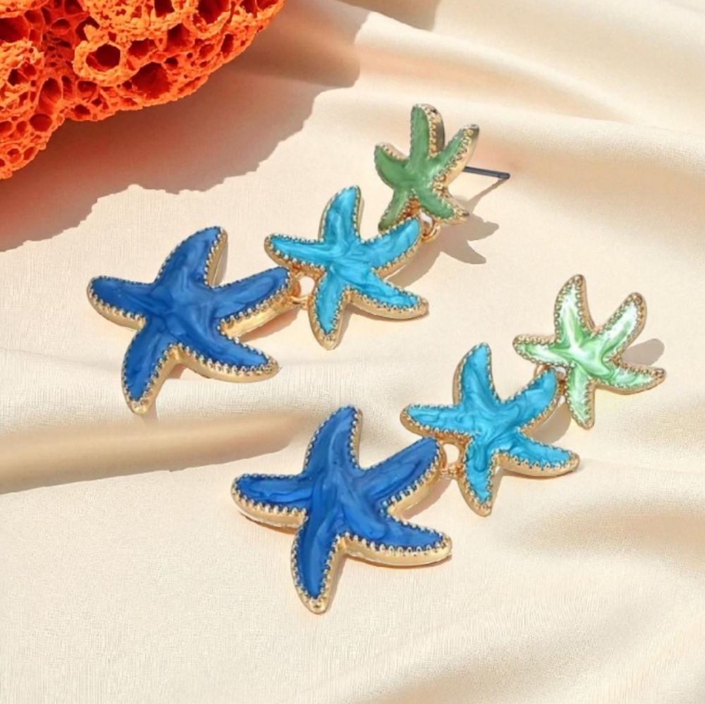 Pearlized Starfish Statement Drop Earrings